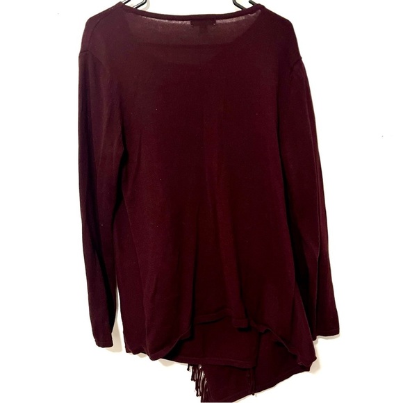 New York & Company Wine/Burgundy Fringed Pull-on Sweater Wrap Cotton-blend. L - Picture 3 of 7